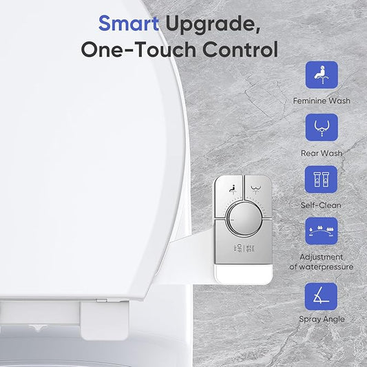 Upgrade Non-Electric Bidet Toilet Seat, Fits Elongated Toilets, Self-Cleaning, Bidet Attachment for Rear & Feminine Wash, Ambient Water Temperature - Bidet with Easy Installation