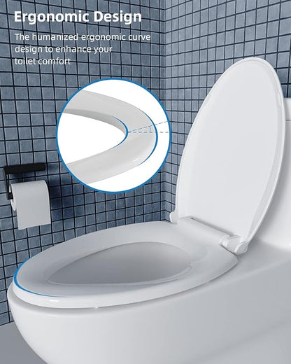 Hibbent Elongated Toilet Seat with Oval Cover, Soft Close Toilet Seat, Easy to Install,Never Loosen Hinge to Prevent Shifting, Non-slip Seat Bumpers and Easily Cleaning(White)
