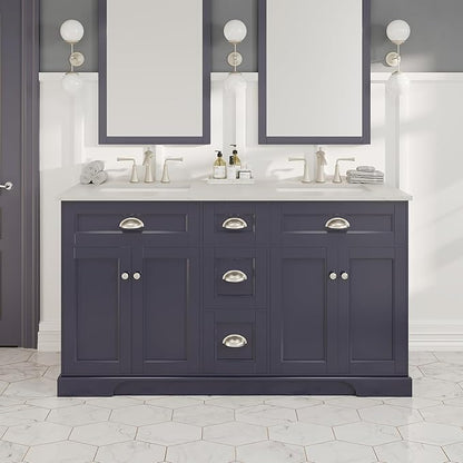 Eviva Epic 60 in. Charcoal Gray Double Sink Bathroom Vanity with White Carrara Quartz Countertop