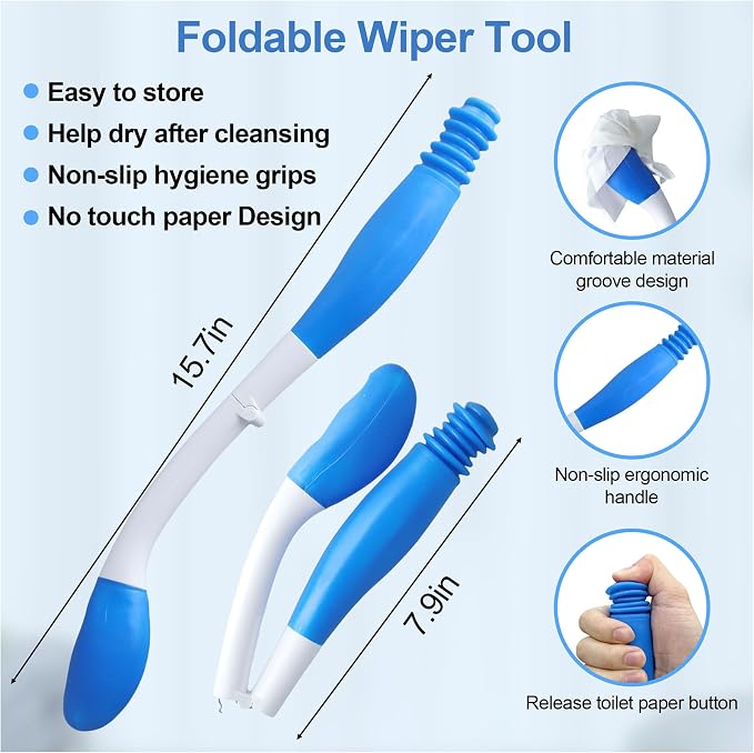 Electric Portable Bidet Toilet Aids Wiper Tool Set, Gray | 2-in-1 travel hygiene kit 15.7" extended length wiping tools 1600mAh Long-lasting Battery USB-C Rechargable IPX7 Waterproof