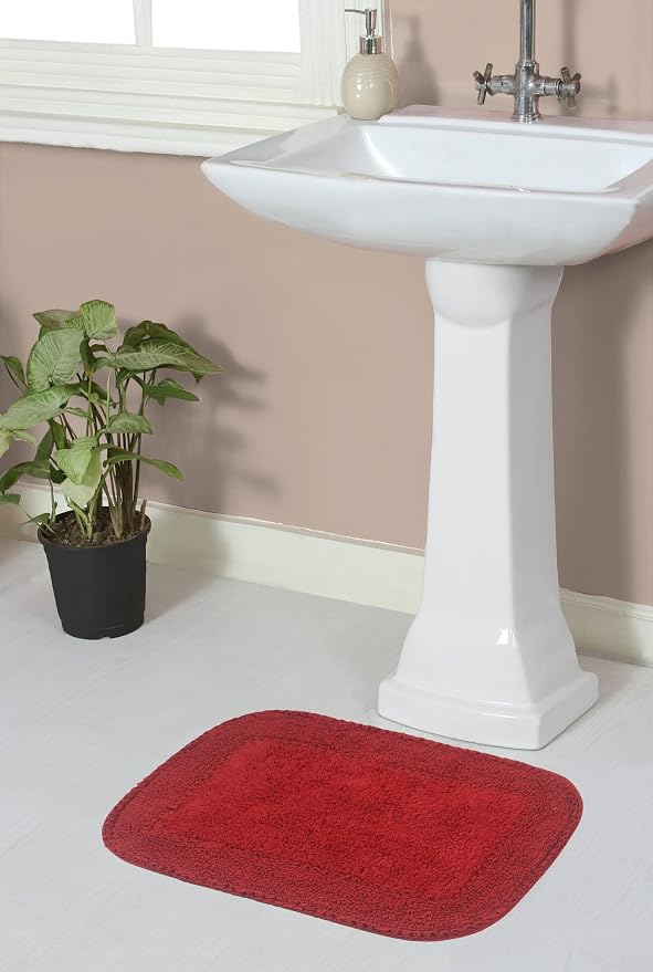 Home Weavers Radiant Collection 100% Cotton Bathroom Rugs Set, Washable Rug, Soft Cotton Extra Soft and Absorbent Bath Rug, Kitchen Mat, Bath Mat Set, Bath Floor Mat Non Slip, 17"x24" Rectangle, Red