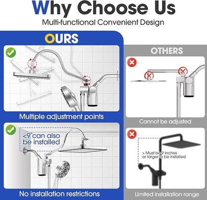 12" Filtered Shower Head with Handheld Rain Shower Head with Filters | Shower Filter Head for Hard Water,High Pressure,Dual Rainfall Shower Heads with Adjustable Extension Arm & Slide Bar,Black