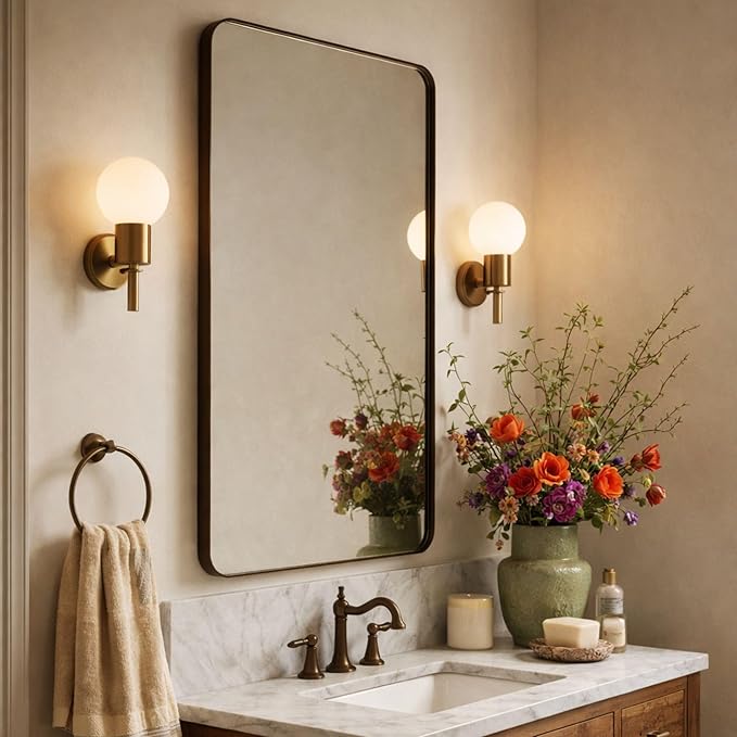 GRACTO 24x40'' Oil Rubbed Bronze Metal Framed Bathroom Mirror for Wall in Stainless Steel Rounded Rectangular Bathroom Vanity Mirrors Wall Mounted