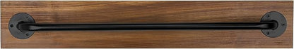 MyGift Industrial Pipe Towel Bar, 28 Inch Bathroom Wall Mounted Towel Holder with Metal Rod Rustic Burnt Wood Bathroom Sets, Farmhouse Towel Holder