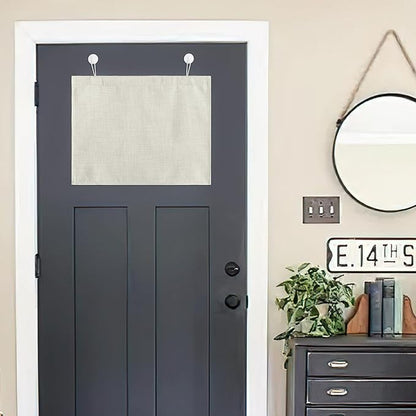 NICETOWN Natural Linen Door Curtains with Self Adhesive Hooks for Small Window, Countryside Thermal Insulated Window Covering for Classroom Office Glass Door, 1 PC, 24 x 18 inche Long
