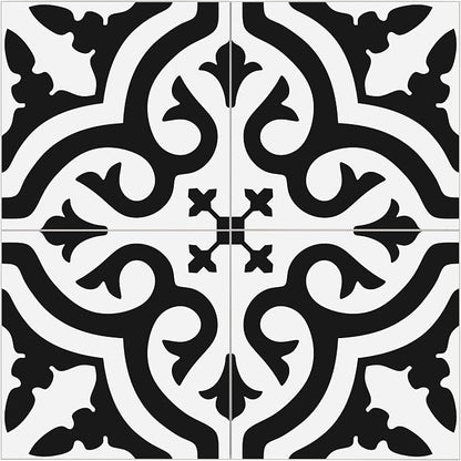 The Tiles Plaza Encaustic Peel and Stick Backsplash, Black and White Patterned Vintage Stick on Tiles, Stone Composite Self-Adhesive Wall Tile Sticker for Kitchen Bathroom Fireplace Stairs, 10 Sheets