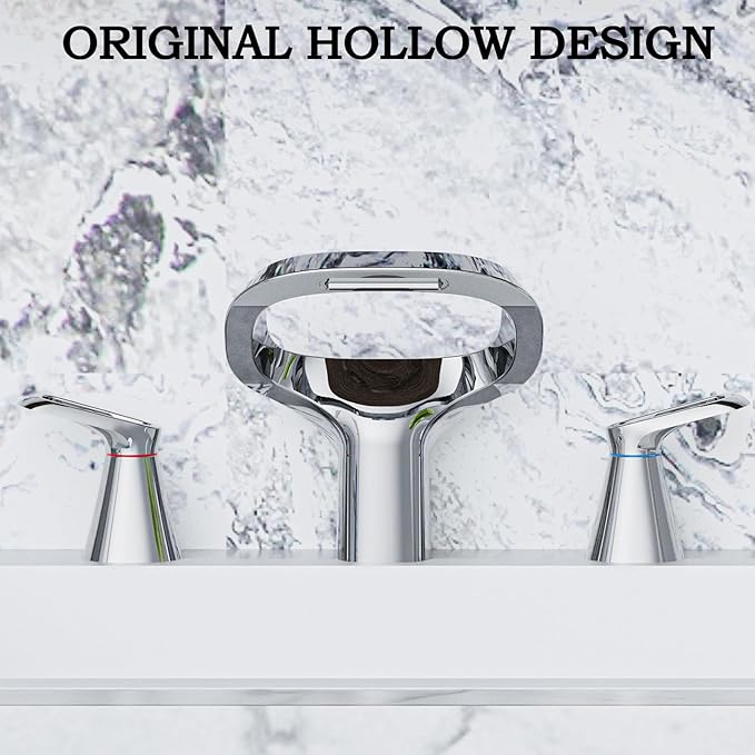 Bathroom Faucets for Sink 3 Hole, Bezeit 8 Inch Widespread Bathroom Faucet with Waterfall Spout, Solid Brass Chrome Faucet with 2 Handles and Water Supply Hoses
