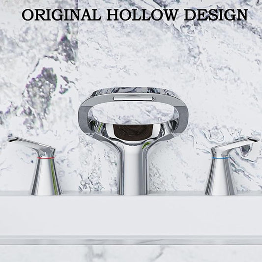 Bathroom Faucets for Sink 3 Hole, Bezeit 8 Inch Widespread Bathroom Faucet with Waterfall Spout, Solid Brass Chrome Faucet with 2 Handles and Water Supply Hoses