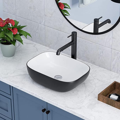 Rectangle Bathroom Vessel Sink 17"x13" Above Counter Vessel Sink | Rectangular Bathroom Above Counter Vessel Sink Black and White Ceramic Porcelain Vanity Sink Art Basin