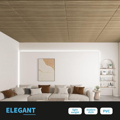 Art3d Fluted Slat 3D Wall Panels, Drop Ceiling Tiles, 12-Pack, Walnut | 24" x 48" , Lightweight, Break-Proof, Compatible with Grid System, Ideal for Home, Commercial Spaces