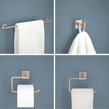 Franklin Brass Nash 4-Piece Bathroom Set Satin Nickel 18" Towel Bar w/ 6" Extender, Toilet Paper Holder, Hand Towel Holder, Hook | Bathroom Accessory Set Towel Holder Hardware NASH64-BN