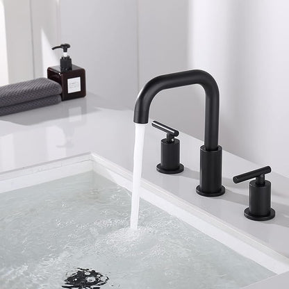ChiLDano Black Sink Faucet Bathroom 3 Hole, 8 inch Black Faucet with Drain | 2 Handles 3 Hole Black Faucet for Bahtoom Sink, Bathroom Faucet Widespread for Vanity