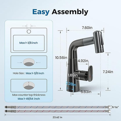 Bathroom Sink Faucet with Pull Down Sprayer,3 Mode Single Handle Vanity Faucet,Kitchen Faucet with 360° Swivel &Pull Down Sprayer