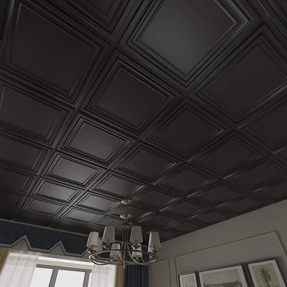 Art3d PVC Ceiling Tiles, 3D Plastic Sheet in Black, 2 x 2 ft, 12-Pack | Lightweight, Waterproof, No Sag and Breakage, Compatible with Grid System, Perfect for Basement, Kitchen