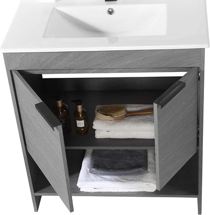 Phoenix 30 Inch Bathroom Vanity with Sink – Modern Design, Soft-Close Doors, Storage Drawers, Durable Build – Grey Vanity for Small Bathrooms (Full Assembly Required)