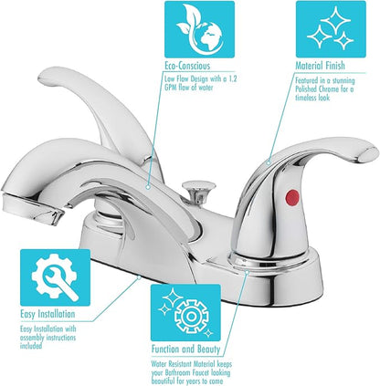 Aqua Vista 15-B42WP-CH-AV Two Handle Bathroom Sink Faucet, Polished Chrome