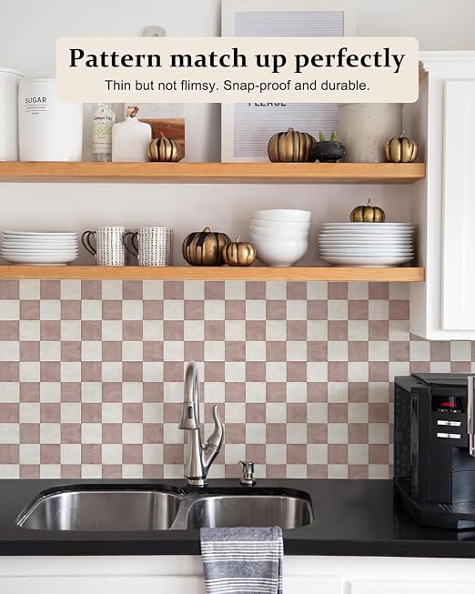 Peel and Stick Floor Tile, Checkered Vinyl Flooring Waterproof, Snap-Proof DIY Flooring Tiles for Bathroom, Kitchen, Fireplace, Wall, Backsplash, No Residue, 20 Tiles-7.87" Thin Version, Pink