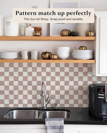 Peel and Stick Floor Tile, Checkered Vinyl Flooring Waterproof, Snap-Proof DIY Flooring Tiles for Bathroom, Kitchen, Fireplace, Wall, Backsplash, No Residue, 20 Tiles-7.87" Thin Version, Pink