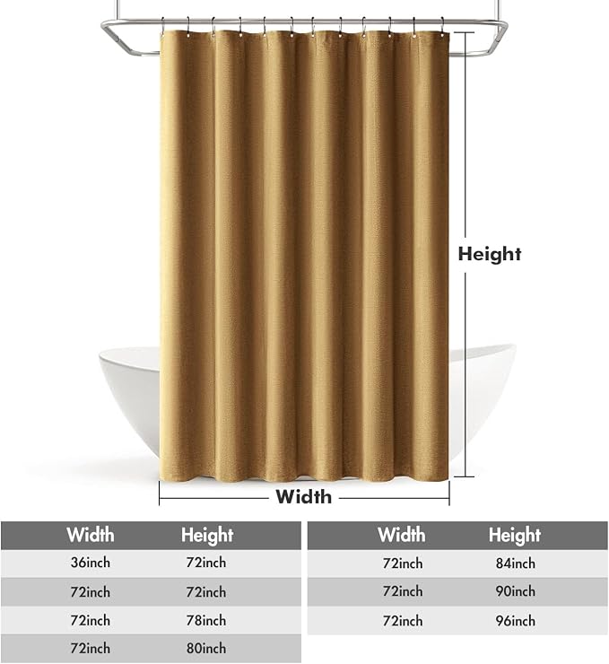 MIULEE Linen Fabric Shower Curtain Gold W72*L72 12 Metal Hooks | Washable, Modern, Heavy Duty, Curtain Set, Waterproof Thick Cloth Shower Curtains, Bathroom Bathtub