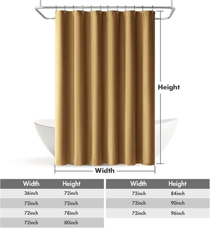 MIULEE Linen Fabric Shower Curtain Gold W72*L72 12 Metal Hooks | Washable, Modern, Heavy Duty, Curtain Set, Waterproof Thick Cloth Shower Curtains, Bathroom Bathtub