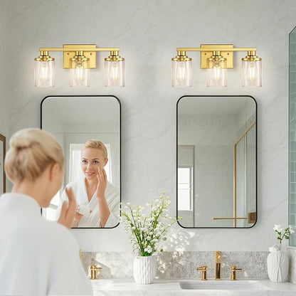 L LOHAS LED 3-Light Bathroom Vanity Light, Gold | Modern Gold Bathroom Light Fixture for Bathrooms, Bedrooms and Hallways