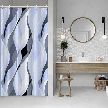 Light Blue Shower Curtain, Modern Abstract Blue and Grey Striped Shower Curtain Set for Bathroom Waterproof Polyester Shower Curtain with Hooks, 48x72 Inch