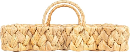 Household Essentials Woven Water Hyacinth Scalloped Square Trays, Set of 2, Natural