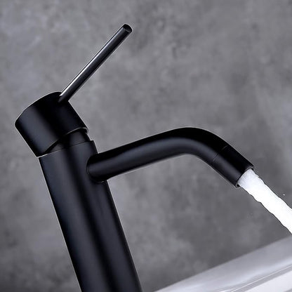 Matte Black Bathroom Faucet Single Hole, JXMMP Single Handle Bathroom Sink Faucets with Pop Up Drain and 6 inch Deck Plate and cUPC Water Supply Hose