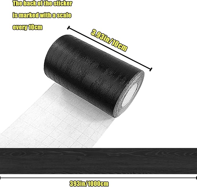 Teemall 10M Black Wood Grain Removable PVC Waterproof Border Wall Decor Removable Self Adhesive Kitchen Bathroom Tiles Sticker Wallpaper 4.2x390 (4inch)