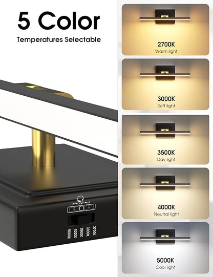 VOLISUN Modern Bathroom Vanity Light 15.7 inch, Rotatable, 12W Dimmable 5CCT Led Bathroom Light Fixture Over Mirror, Black Gold Bar Vanity Light for Bathroom Mirror Restroom-ETL Certificated