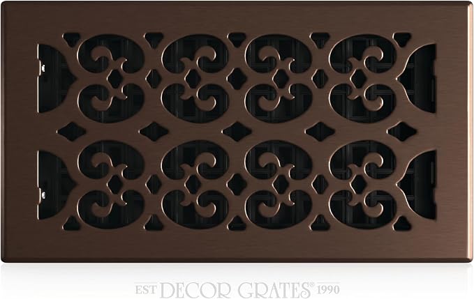 Decor Grates Metal Scroll Decorative Air Vent Cover 6x12 Floor Register – Adjustable Control Lever – AC Floor Vent Covers for Home Floor Vents – Fits 6 x 12 Inch Opening – Rubbed Bronze (SPH612-RB)