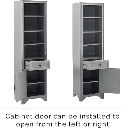 Crosley Furniture Tara Linen Storage Cabinet and Bathroom Organizer with a Drawer and Shelves, Vintage Gray