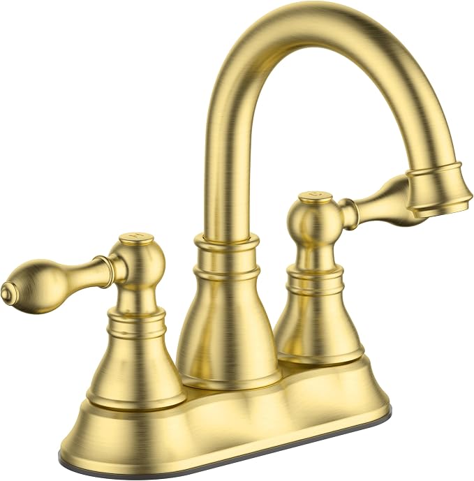 Two Handle Bathroom Sink Faucet 3 Hole with Overflow Pop up Drain, 360° Swivel Spout 4 Inch Centerset Lavatory Faucet Without Water Supply Lines,Brushed Gold,F-4501-CS