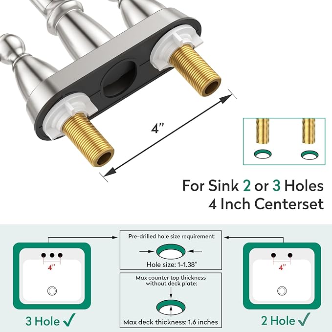 CREA 4 Inch Centerset Bathroom Faucets 3 or 2 Hole,Double Handle Bathroom Faucet with Pop Up Drain/ 360° Swivel,Modern Vanity Faucet Basin Mix Tap Stainless Steel Brushed Nickel