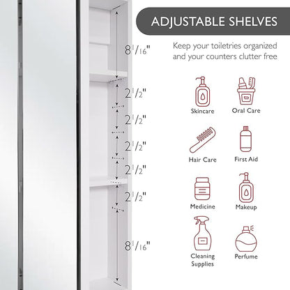 Design House Cyprus Medicine Cabinet, 3 Frameless Mirrored Doors, 2 Adjustable Shelves, Pre-Assembled, Surce or Recess-Mounted, White, 36.3 in. W x 4.4 in. D x 30.1 in. H, 590265