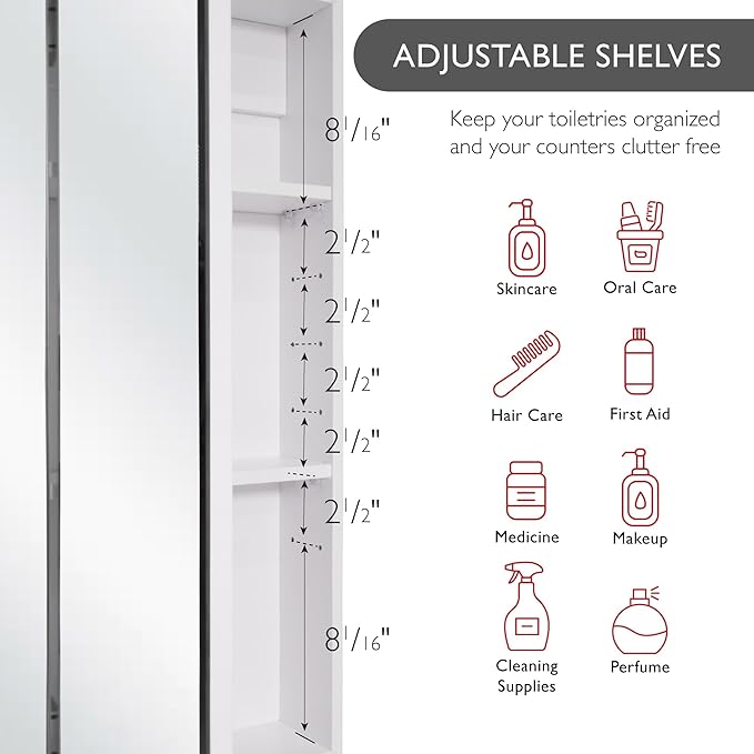 36 Inch Cyprus Bathroom Medicine Cabinet, Durable Pre-Assembled Wall Mounted Cabinet w/Frameless Mirrored Doors, White – Design House, 597500
