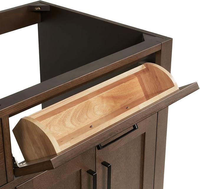 ARIEL Hepburn 36-inch Bathroom Vanity Base Cabinet,Solid Wood, 2 Soft Closing Doors, 5 Dovetail Drawers, Brown Oak