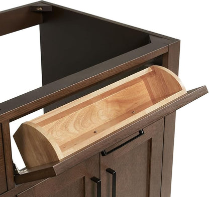ARIEL Hepburn 36-inch Bathroom Vanity Base Cabinet,Solid Wood, 2 Soft Closing Doors, 5 Dovetail Drawers, Brown Oak