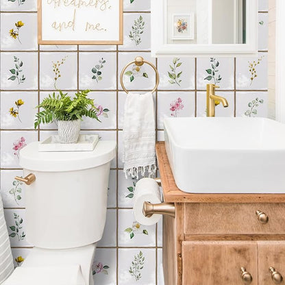 Alwayspon Vinyl Sticker Peel and Stick, Self-Adhesive Wall Tile Transfers Backsplash Sticker Decal for Kitchen Bathroom, 6x6inch/15x15cm 30Pcs, Leaves T031