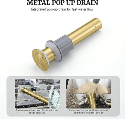 Ultimate Unicorn Brushed Gold Bathroom Sink Faucet - 4 Inch Centerset Pull Down Vanity Faucets 3 Hole with Pop Up Drain - Two Handle Modern Washbasin Tap Set with Pull Out Sprayer for Rv Restroom