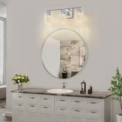 3-Light Brushed Nickel Bathroom Vanity Light with 3 Color Modes (3000K/4000K/6000K), Dimmable Modern Wall Light Over Mirror with Clear Glass Shade