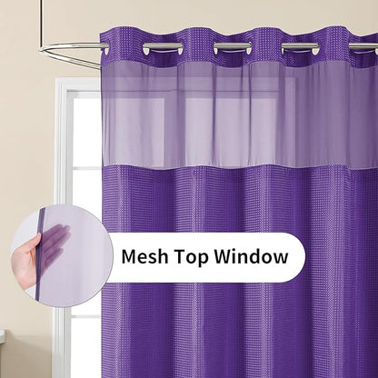 Colorful Star No Hook Shower Curtain with Snap in Fabric Liner, Waffle Weave Heavy Duty Thick Shower Curtains with Mesh Top Window, Hotel Style Waterproof Bathroom Curtain Set, 72 x 75 Inch, Purple