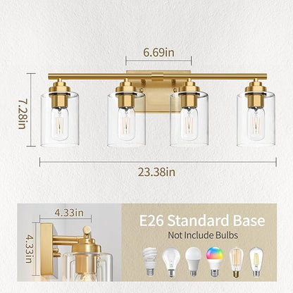 Bathroom Vanity Light Over Mirror,Bathroom Light Fixture Wall Sconce Lighting for Bedroom,Living Room (Gold, 4-Light)