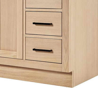 ARIEL Hepburn 66-inch Bathroom Vanity Base Cabinet,Solid Wood, 2 Soft Closing Doors, 9 Dovetail Drawers, White Oak
