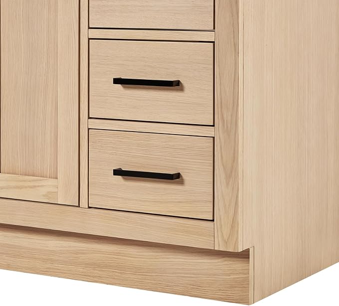 ARIEL Hepburn 60-inch Bathroom Vanity with Sink,Solid Wood, 1.5-inch Italian Carrara Marble Countertop, Single Rectangular Porcelain Sink, 2 Soft Closing Doors, 9 Dovetail Drawers, White Oak