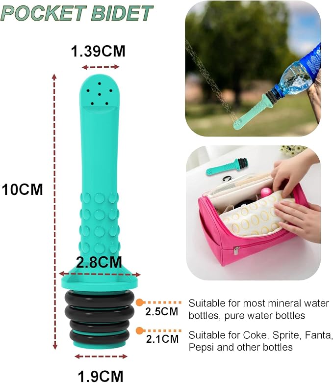 2PCS-Pack Portable Bidet for Travel Bidet Bottle+ Green Pocket Cleaner Backpack Camping Bidets , with Water Seal Cap + Storage Bag ,Peri Bottle for Postpartum Essentials