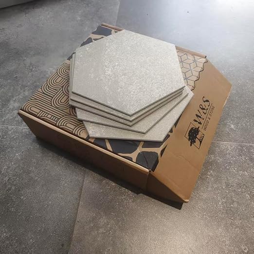 W&S 24-Sheets Beige Hexagon Peel and Stick Floor Tile, Faux Stone Peel and Stick Backsplash for Kitchen, Self Adhesive Luxury Flooring Tile DIY for Bathroom, Living Room, RV