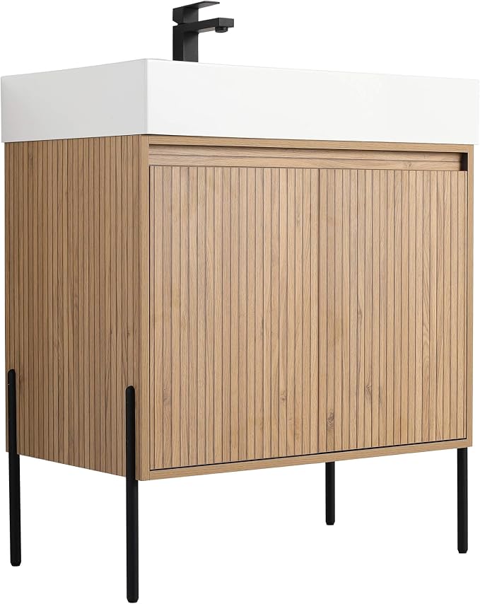 Crownpoint 30 Inch Bathroom Vanity with Sink, White Sink, Bright Oak Finish, Full Assembly Required, Elegant Bathroom Vanities for Modern Homes