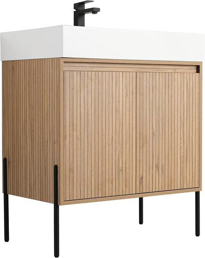 Crownpoint 30 Inch Bathroom Vanity with Sink, White Sink, Bright Oak Finish, Full Assembly Required, Elegant Bathroom Vanities for Modern Homes
