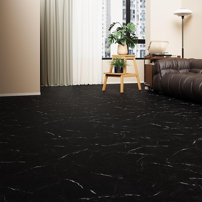 ATOPOSE Floor Tiles Peel and Stick Waterproof,30-Pack 12"x12" 30 Sq.Ft | Black Marble,Stain-Resistant And Easy To Clean Suitable For Diy Installation In Kitchens, Bathrooms, Living Rooms, Hallways